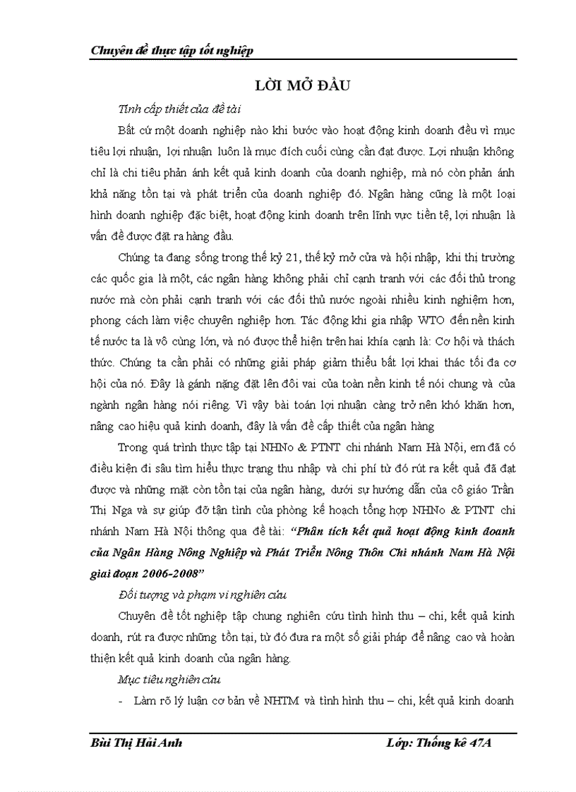 Phân tích kết quả hoạt động kinh doanh của Ngân Hàng Nông Nghiệp và Phát Triển Nông Thôn Chi nhánh Nam Hà Nội giai đoạn 2006 2008 1