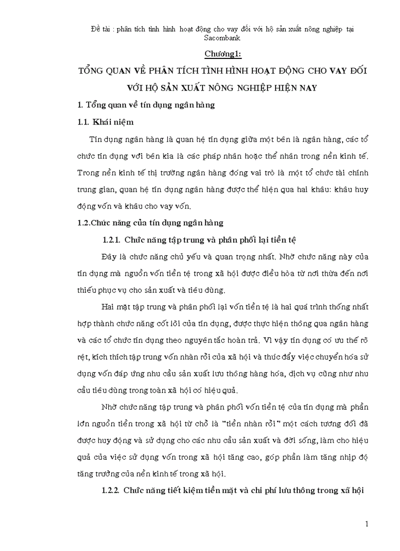 Phân tích tình hình hoạt động cho vay đối với hộ sản xuất nông nghiệp tại Sacombank 1