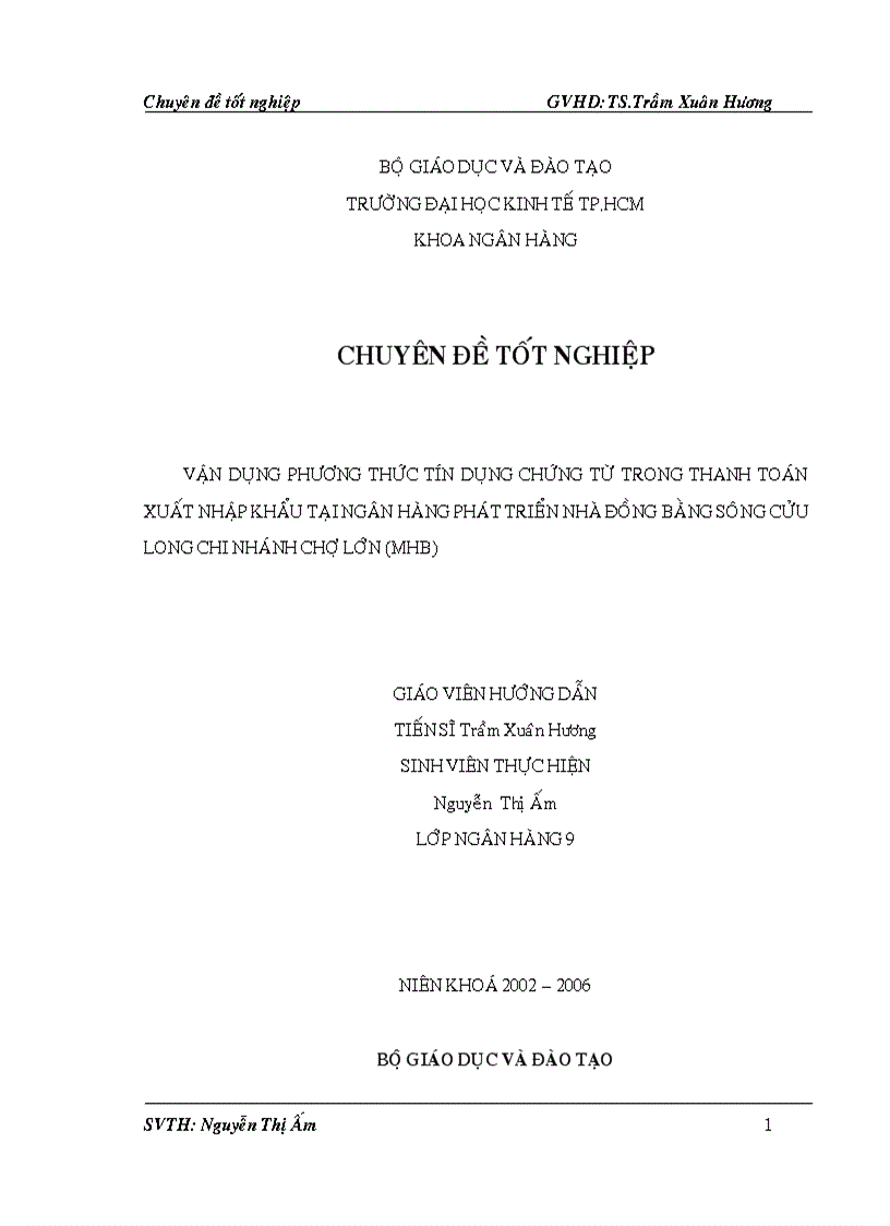 Vận dụng phương pháp chứng từ trong thanh toán xuất nhập khẩu tại ngân hàng phát triển nhà