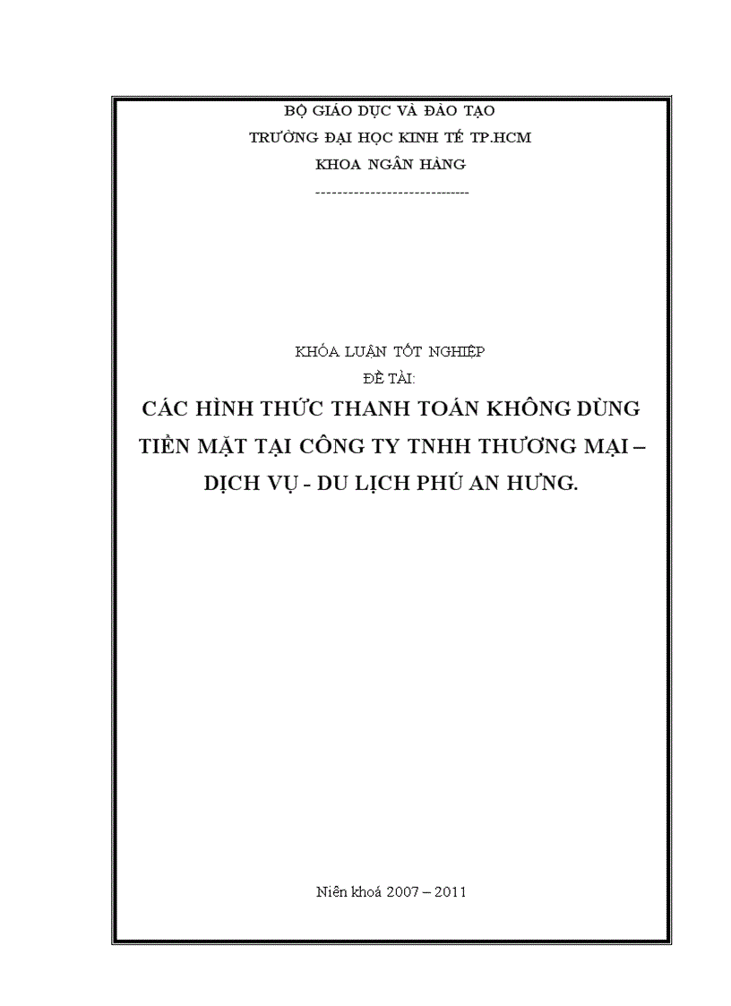 Các hình thức thanh toán không dùng tiền mặt tại công ty tnhh thương mại dịch vụ du lịch phú an hưng