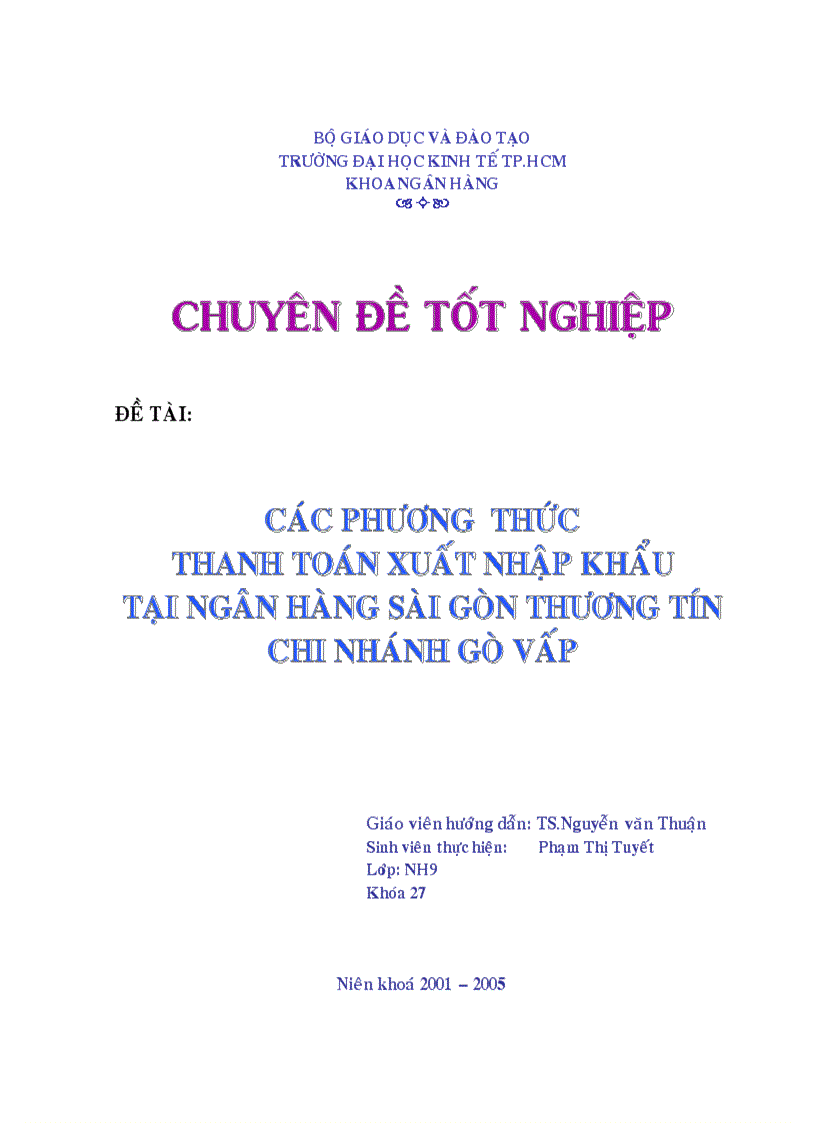 Các phương thức thanh toán xuất nhập khẩu tại Ngân hàng sài gòn Thương Tín chi nhánh gò Vấp