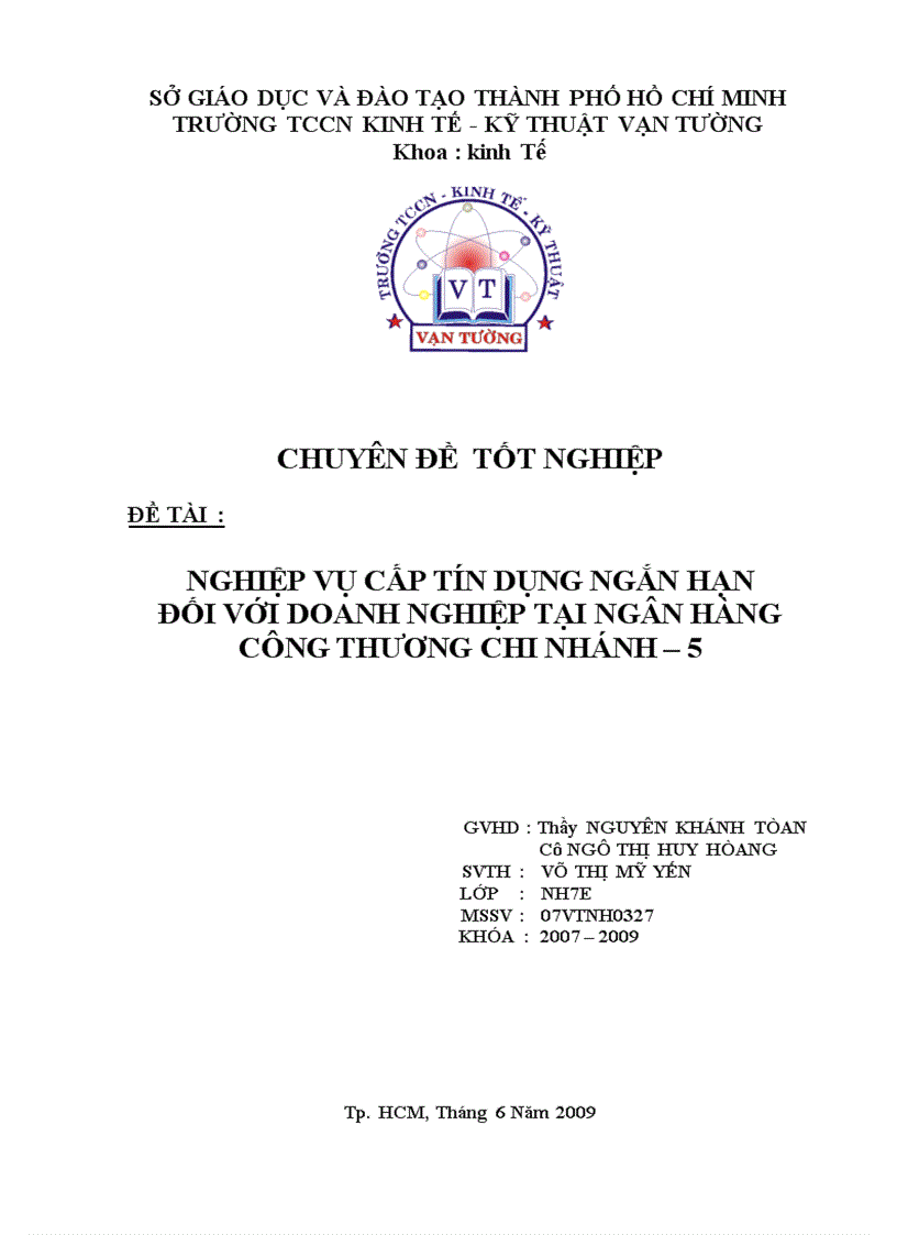 Nghiệp vụ cấp tín dụng ngắn hạn đối với doanh nghiệp tại ngân hàng công thương chi nhánh 5