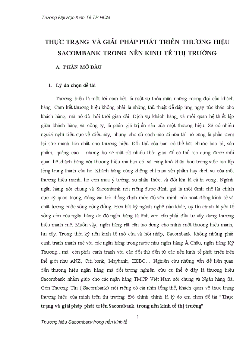Thực trạng và giải pháp phát triển thương hiệu sacombank trong nền kinh tế thị trường