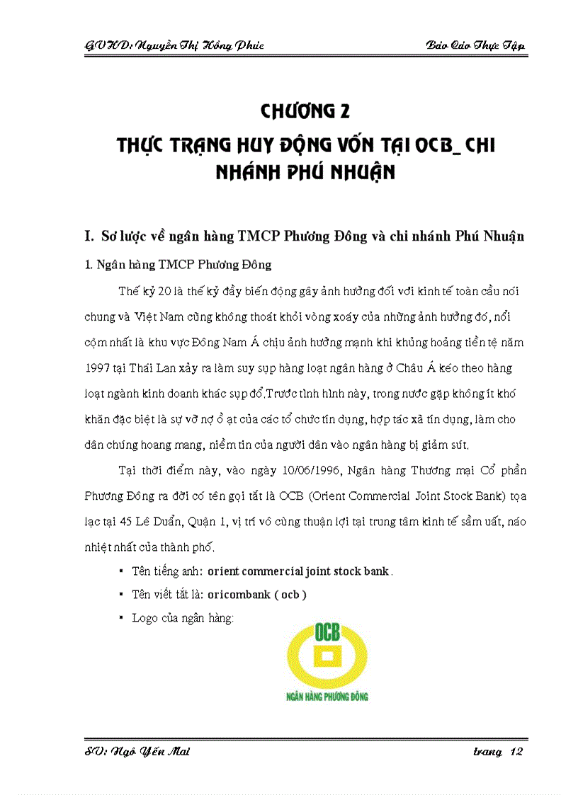 Thực trạng huy động vốn tại ocb chi nhánh phú nhuận