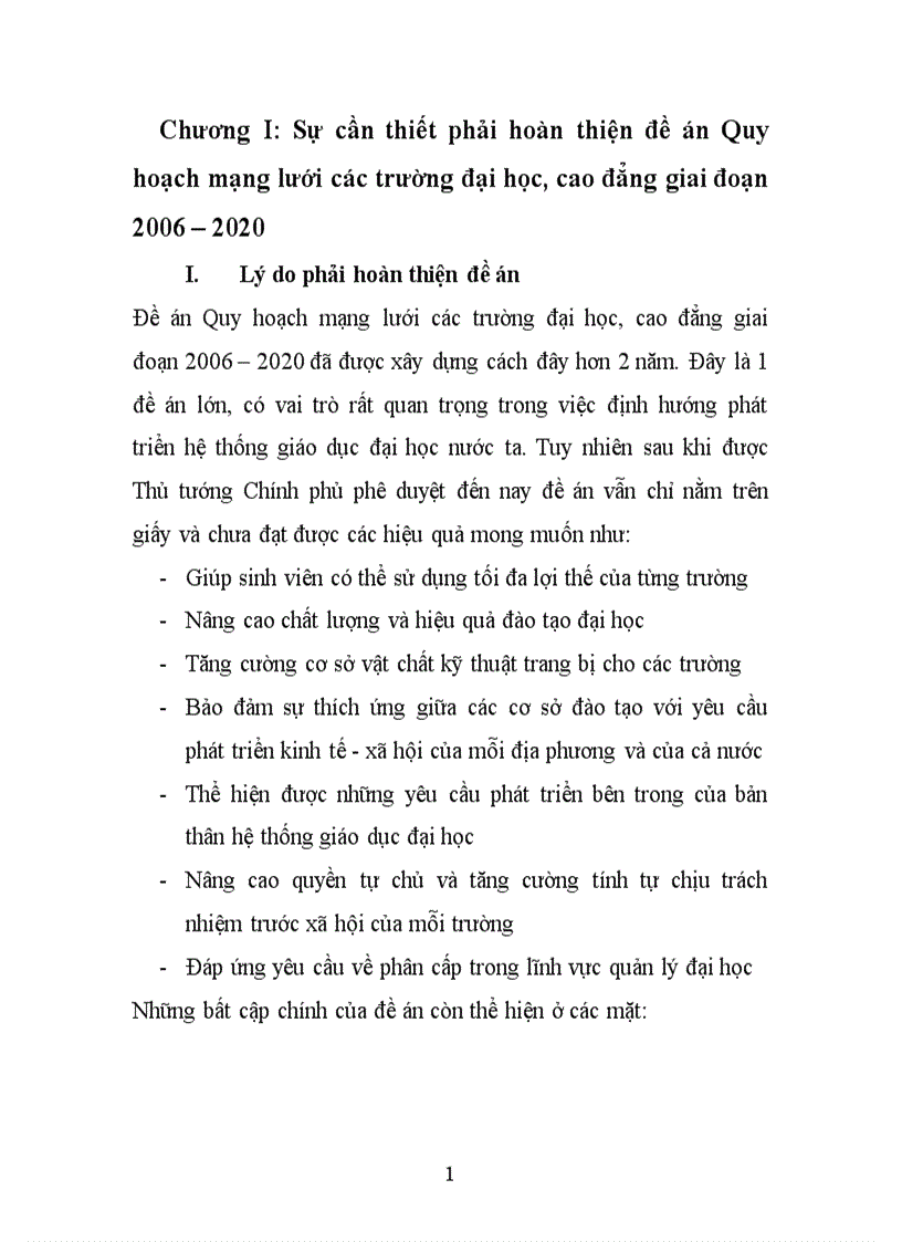 Đánh giá đề án Quy hoạch mạng lưới các trường đại học cao đẳng giai đoạn 2006 2020