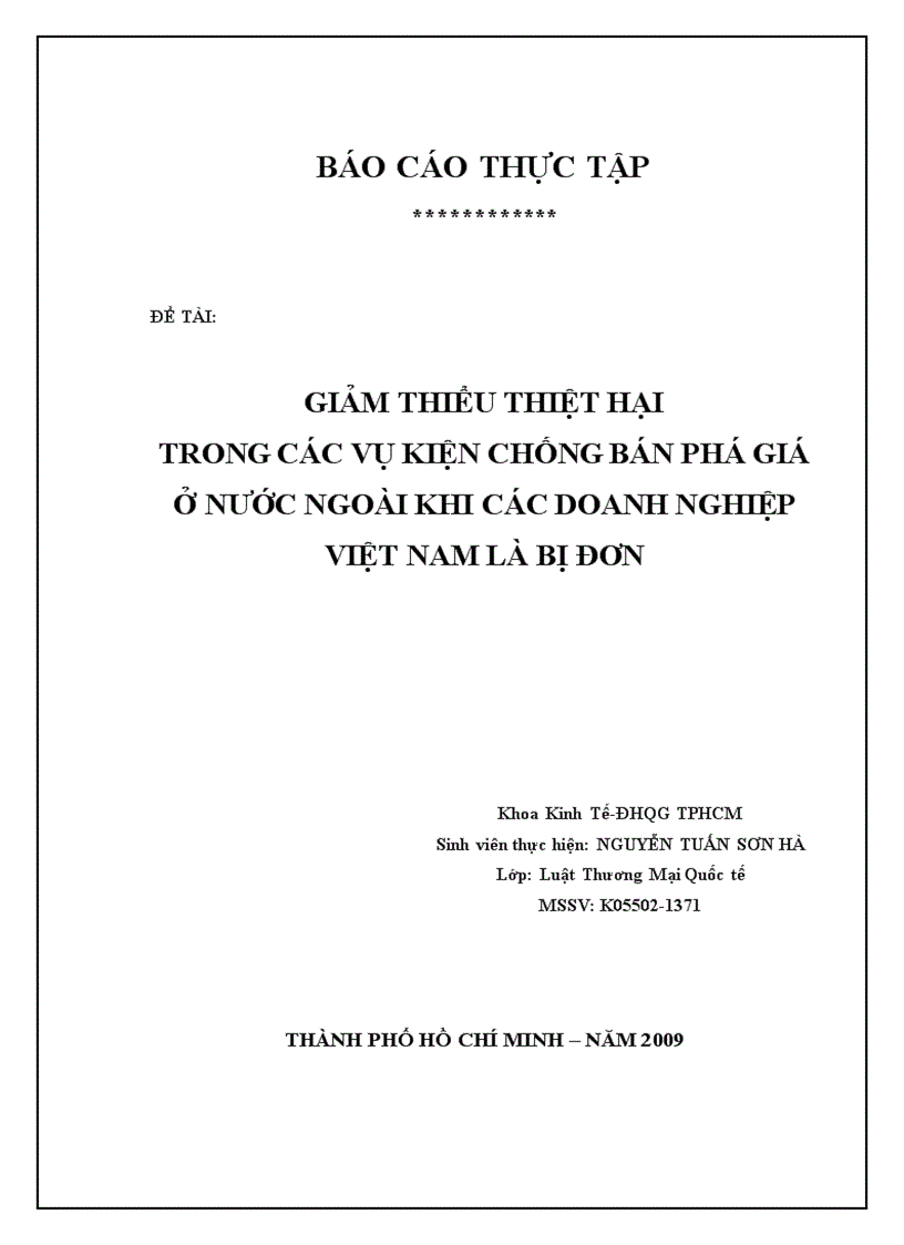 Giảm thiểu thiệt hại trong các vụ kiện chống bán phá giá ở nước ngoài khi các doanh nghiệp việt nam là bị đơn