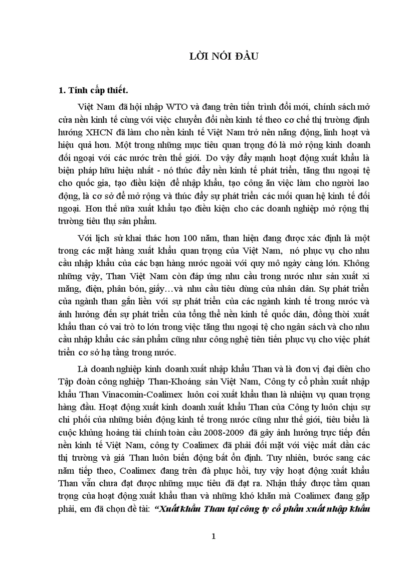 Xuất khẩu Than tại công ty cổ phần xuất nhập khẩu Than Vinacomin Coalimex giai đoạn 2007 2011 Thực trạng và Giải pháp 1