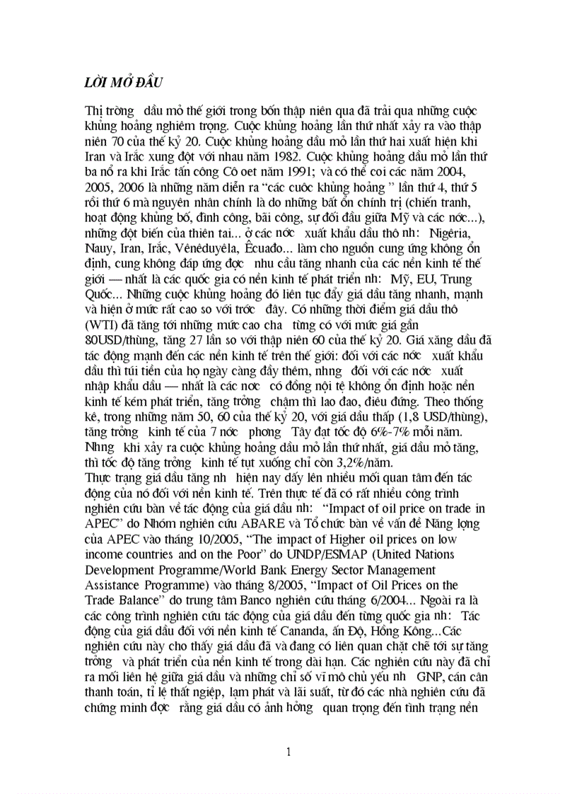 Tác động của giá dầu mỏ tăng tới hoạt động thương mại và đầu tư tại Việt Nam và các biện pháp nhằm phát triển hoạt động thương mại Việt Nam trước tình hình giá dầu mỏ ngày càng tăng cao
