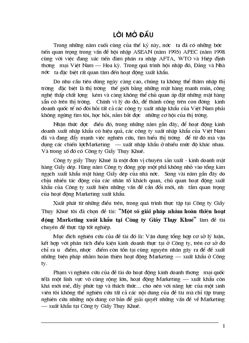 Một số giải pháp nhằm hoàn thiện hoạt động Marketing xuất khẩu tại Công ty Giầy Thụy Khuê 1