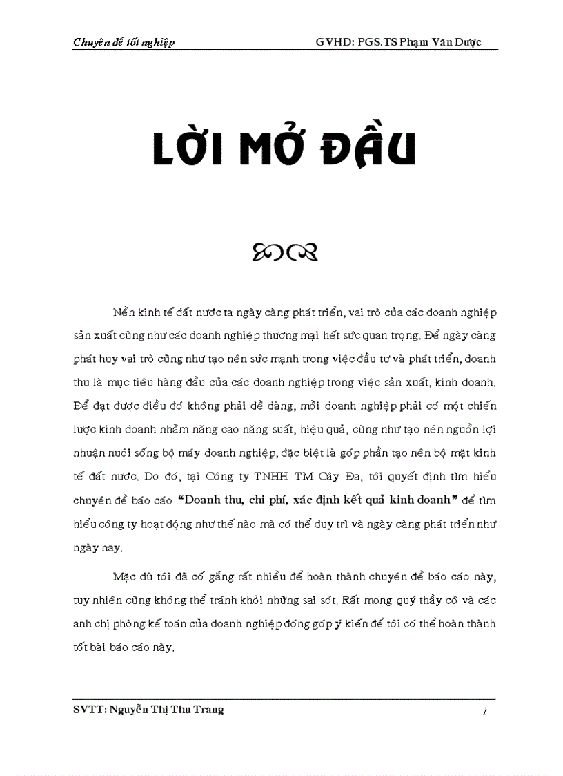 Quy trình bán hàng và doanh thu chi phí tại công ty tnhh tm cây đa