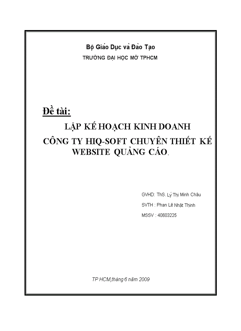 Lập kế hoạch kinh doanh Công ty HIQ SOFT chuyên thiết kế Website quảng cáo