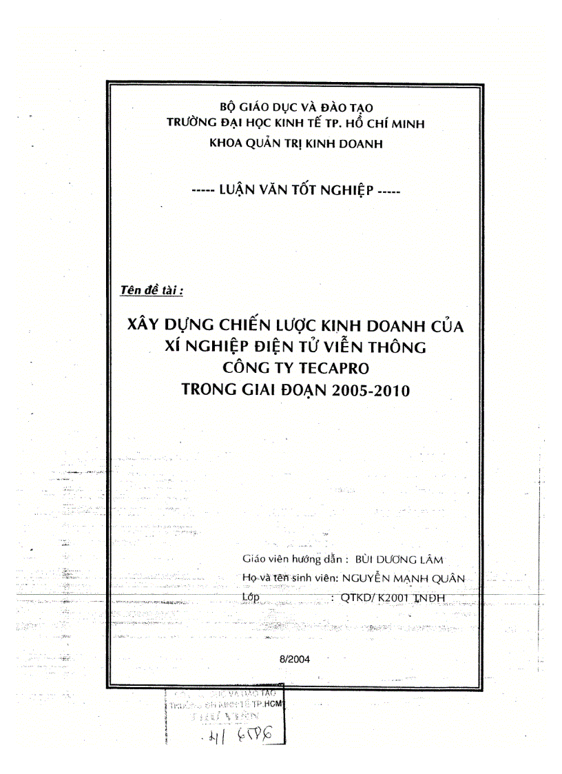 Xây dựng chiến lược kinh doanh của xí nghiệp điện tử viễn thông công ty Tecapro giai đoạn 2055 2010 1