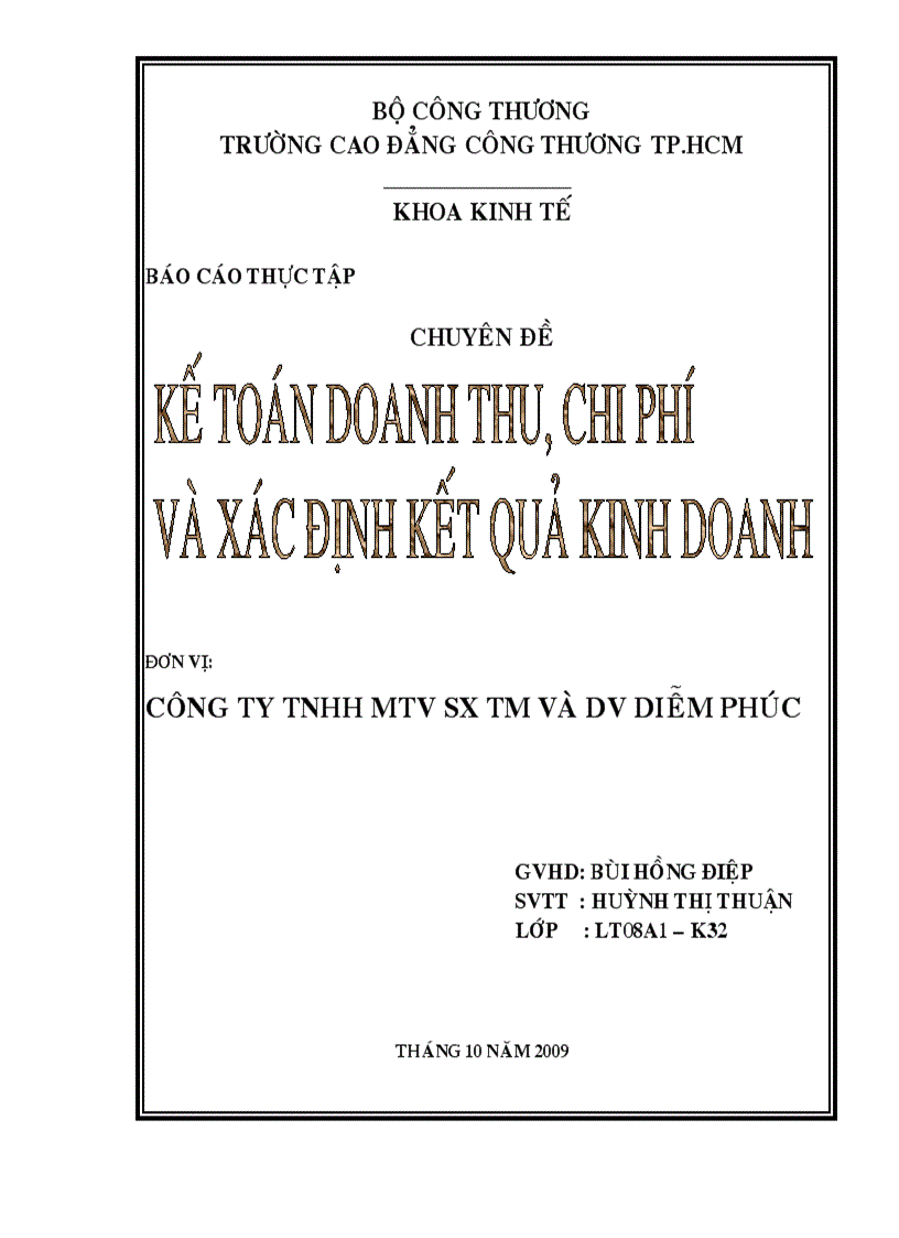 Kế toán doanh thu và xác định kết quả chi phí kinh doanh