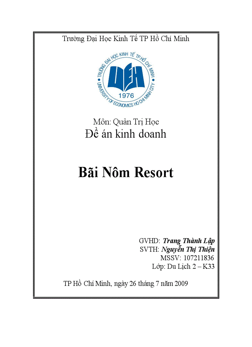 Đề án kinh doanh Bãi Nôm Resort