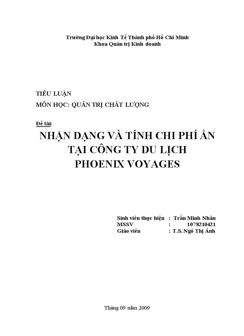 Nhận dạng và tính chi phí ẩn tại Công ty du lịch Phoenix voyages