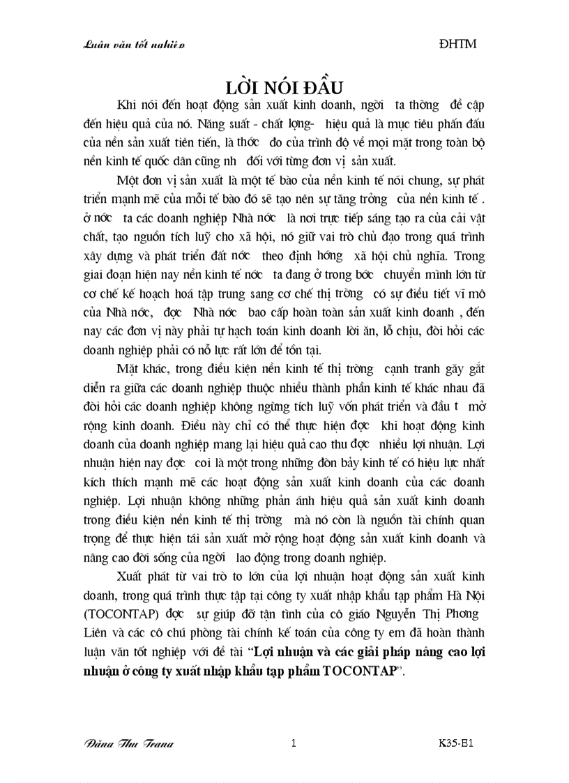 Lợi nhuận và các giải pháp nâng cao lợi nhuận ở công ty xuất nhập khẩu tạp phẩm TOCONTAP 1