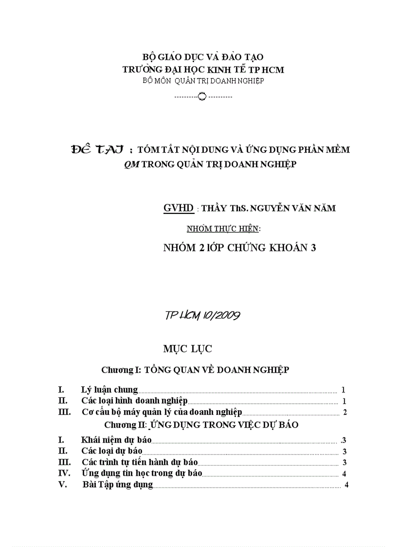 Tóm tắt nội dung và ứng dụng phần mềm QM trong quản trị doanh nghiệp