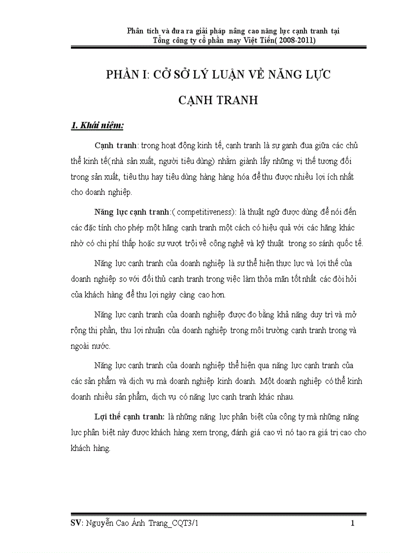 Phân tích và đưa ra giải pháp nâng cao năng lực cạnh tranh tại Tổng công ty cổ phần may Việt Tiến 2008 201