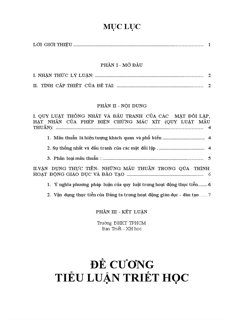 Thống nhất và đấu tranh của các mặt đối lập Nội dung lý luận và vận dụng thực tiễn của Đảng ta trong công cuộc đổi mới hiện nay 1