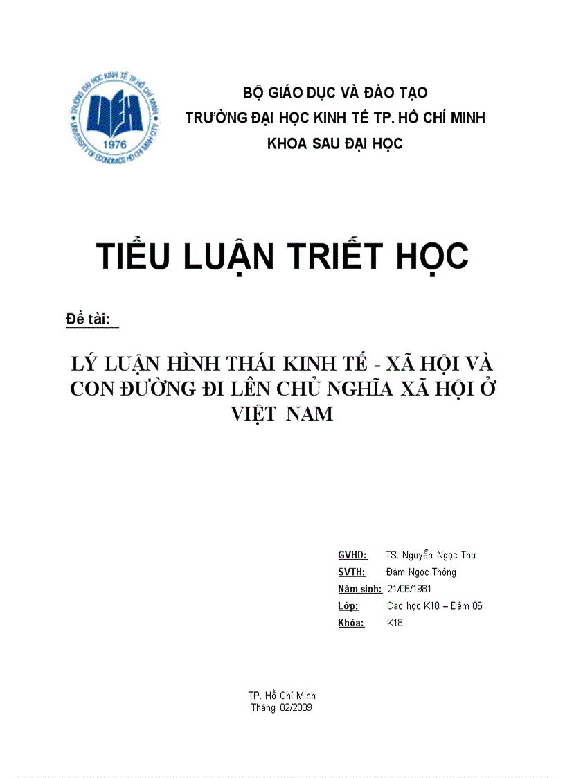 Lý luận hình thái kinh tế xã hội và con đường đi lên chủ nghĩa xã hội ở việt nam