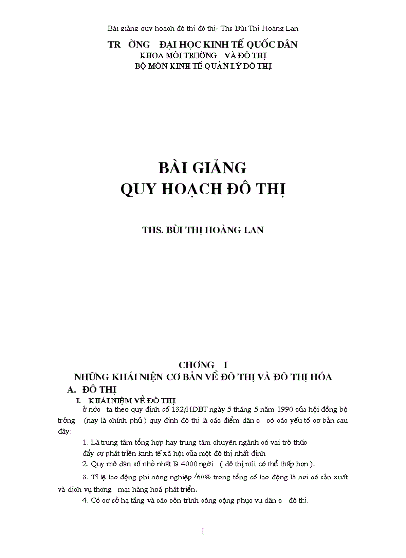 Bài giảng quy hoạch đô thị đô thị