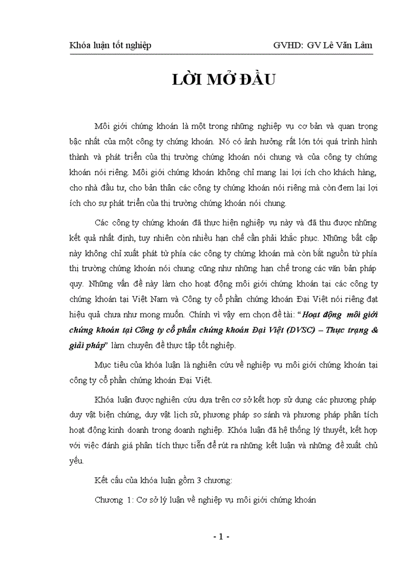 Hoạt động môi giới chứng khoán tại Công ty cổ phần chứng khoán Đại Việt DVSC Thực trạng giải pháp 1