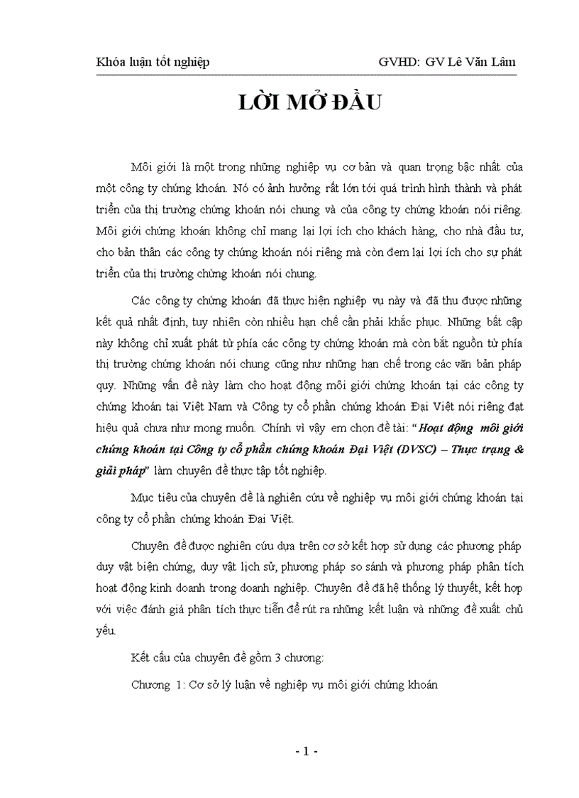 Hoạt động môi giới chứng khoán tại Công ty cổ phần chứng khoán Đại Việt DVSC Thực trạng giải pháp