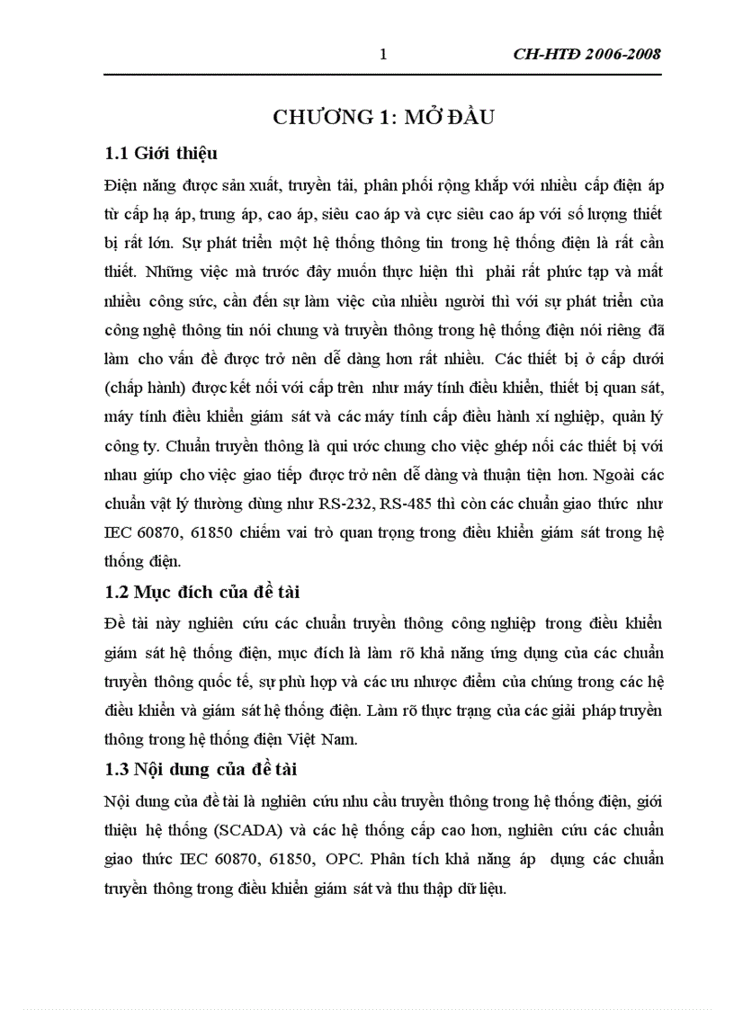 Luận văn nhu cầu truyền thông trong hệ thống điện