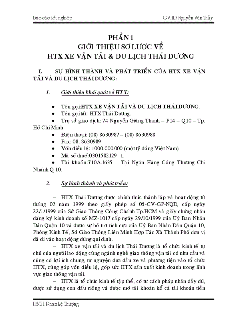 Giới thiệu sơ lược về htx xe vận tải du lịch thái dương