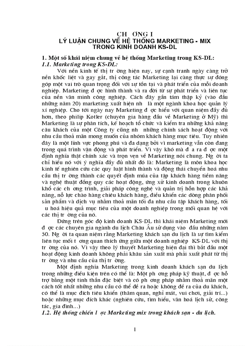 Hệ thống Marketing Mix trong kinh doanh KS DL 1
