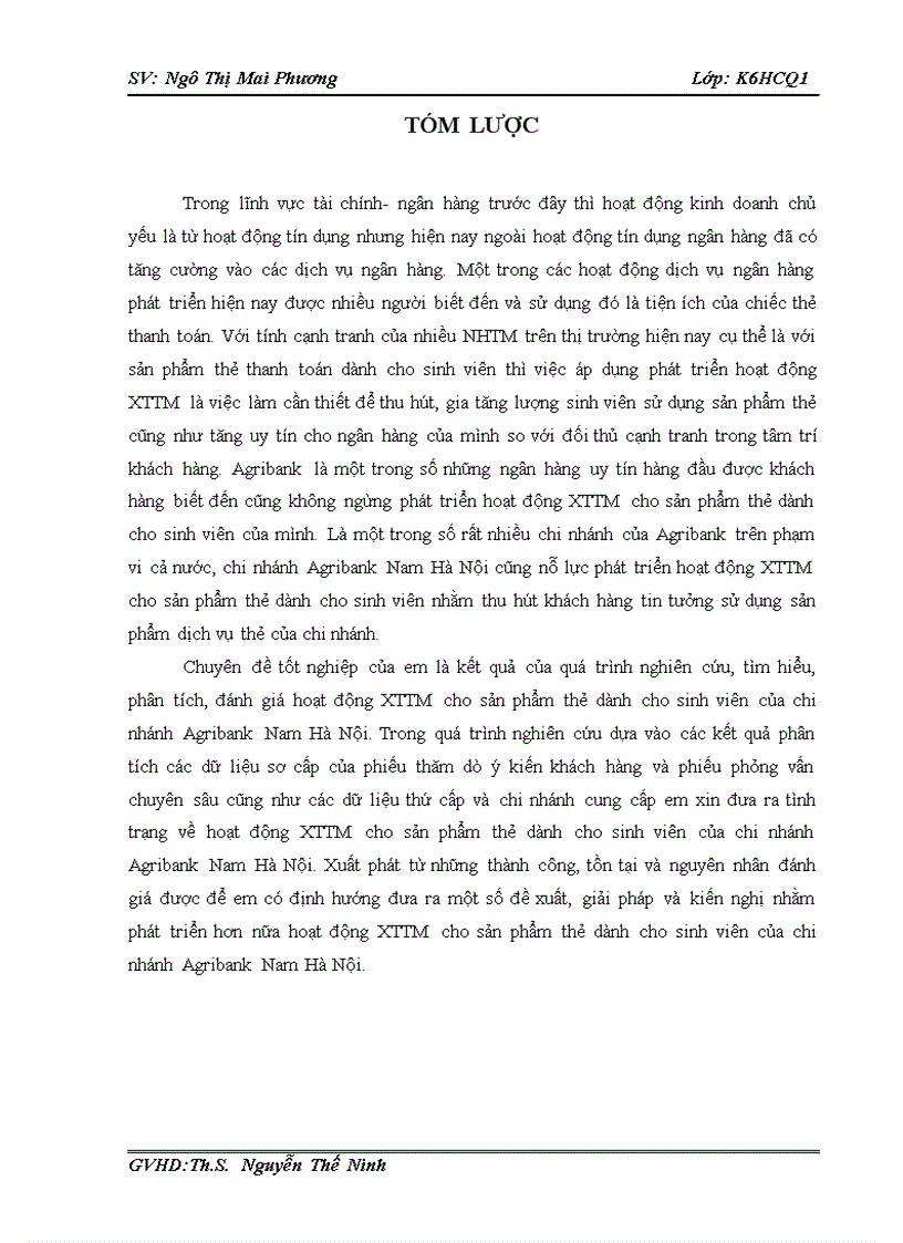 Thực trạng về phát triển hoạt động xúc tiến thương mại sản phẩm thẻ với nhóm khách hàng sinh viên của chi nhánh agribank nam hà nội 14