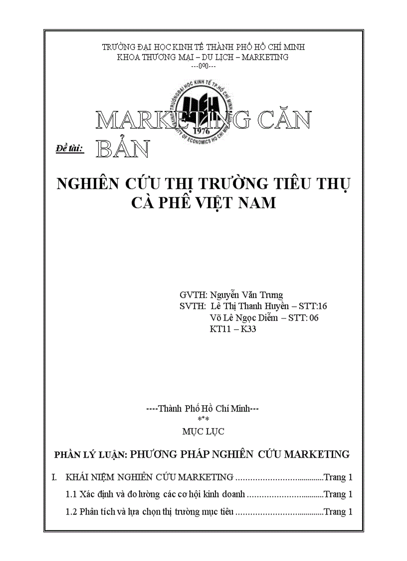 Nghiên cứu thị trường tiêu thụ cà phê VIỆT NAM