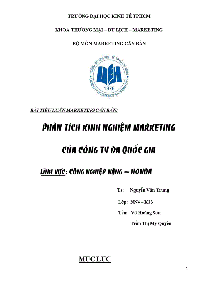 Phân tích kinh nghiệm marketing cuả ccông ty đa quốc gia