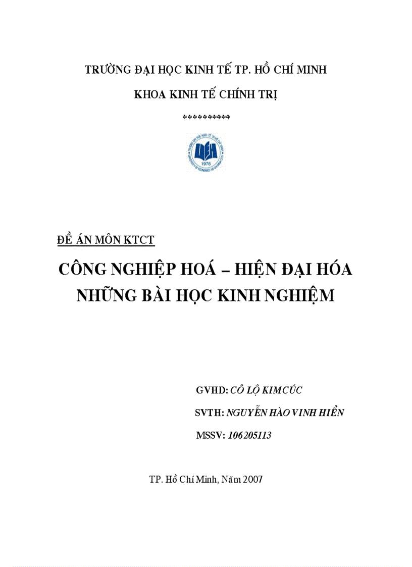 Công nghiệp hoá hiện đại hóa những bài học kinh nghiệm