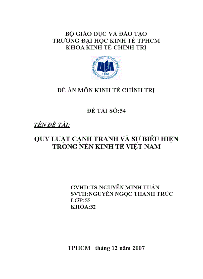 Quy luật cạnh tranh và sự biểu hiện trong nền kinh tế việt nam