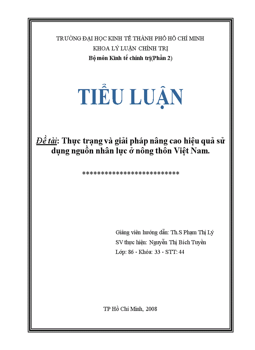 Thực trạng và giải pháp nâng cao hiệu quả sử dụng nguồn nhân lực ở nông thôn Việt Nam