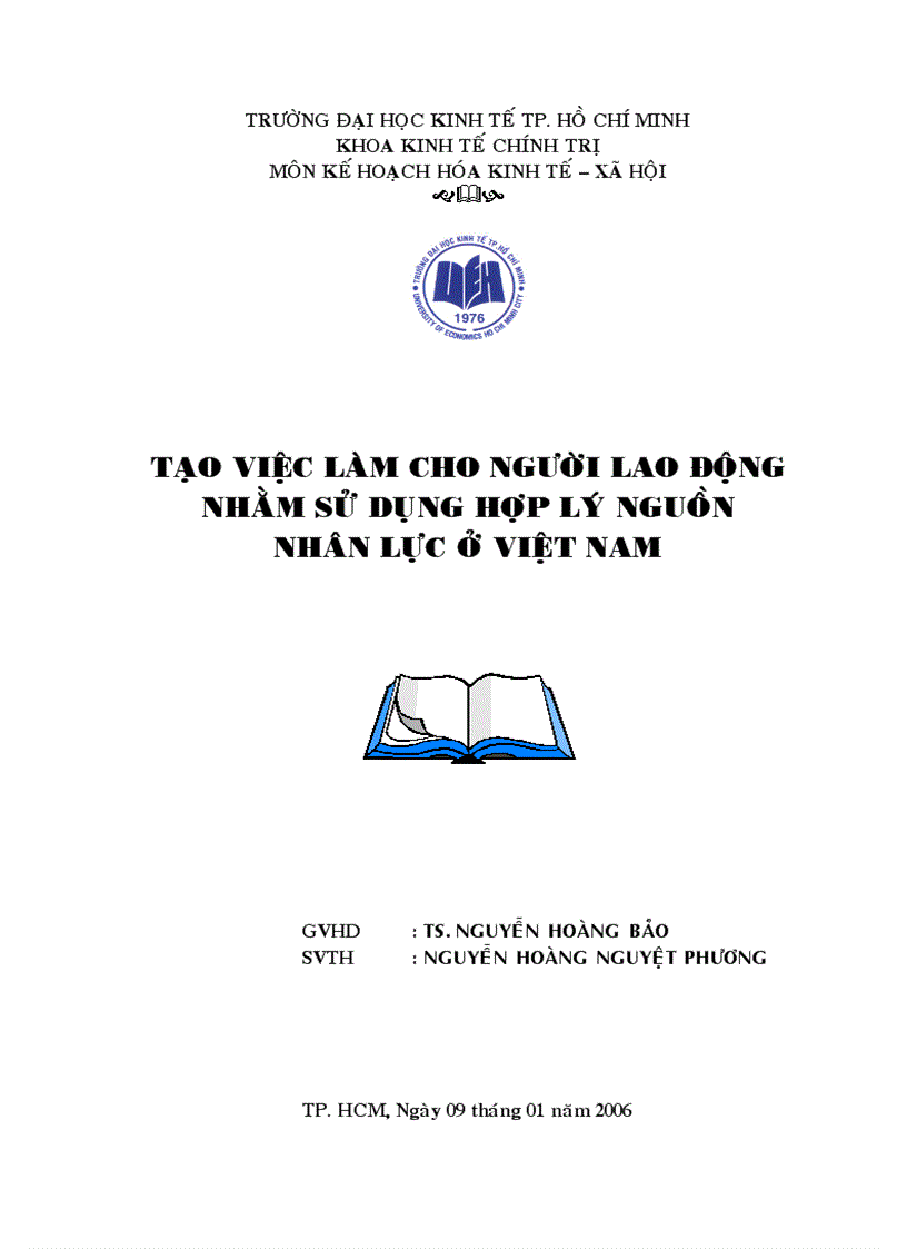 Tạo việc làm cho người lao động nhằm sử dụng hợp lý nguồn nhân lực ở VIỆT NAM