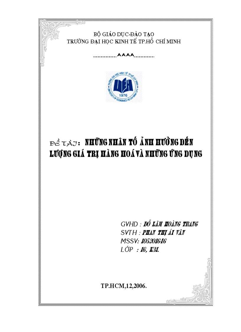 Những nhân tố ảnh hưởng đến lượng giá trị hàng hoávà những ứng dụng