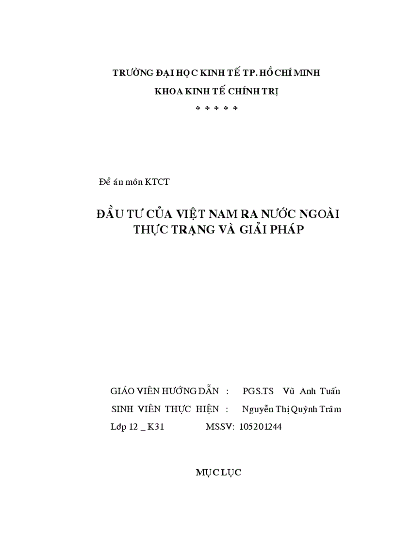 Đầu tư của việt nam ra nước ngoài thực trạng và giải pháp