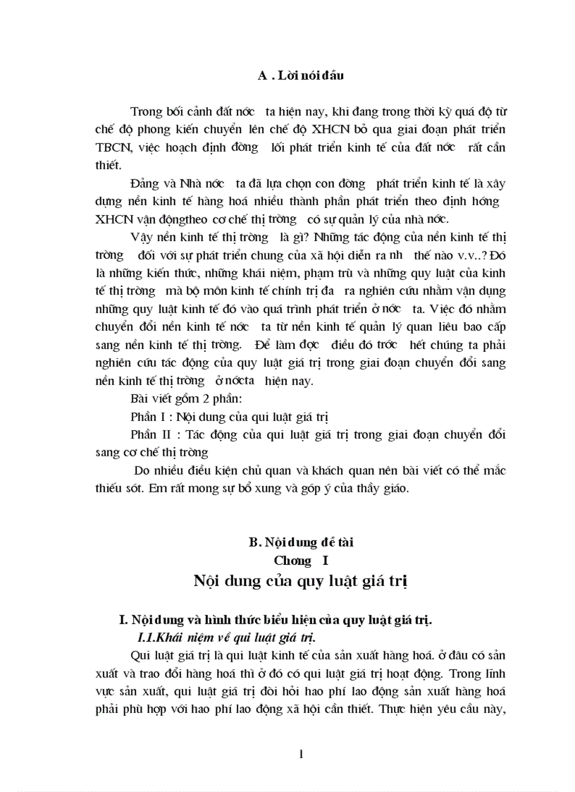 Tác động của qui luật giá trị trong giai đoạn chuyển đổi sang cơ chế thị trường 1