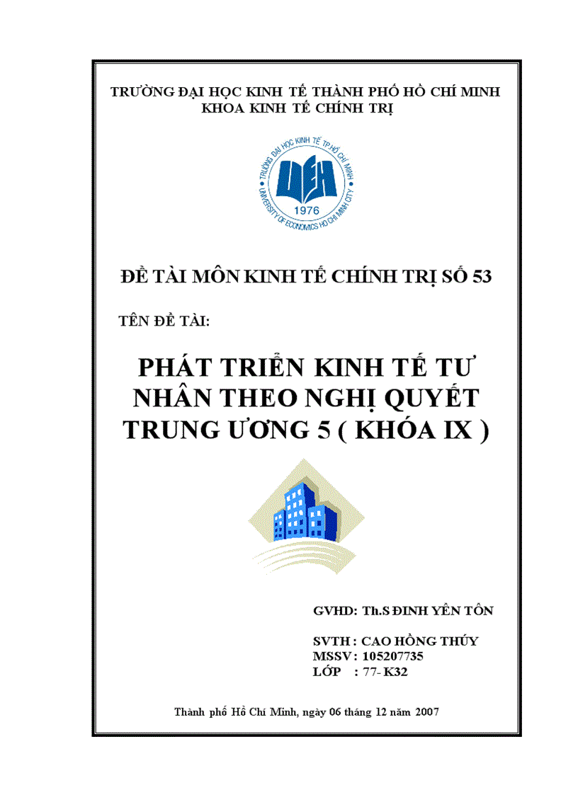 Phát triển kinh tế tư nhân theo nghị quyết trung ương 5 khóa ix