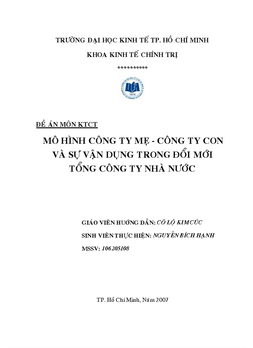 Mô hình công ty mẹ công ty con và sự vận dụng trong đổi mới tổng công ty nhà nước