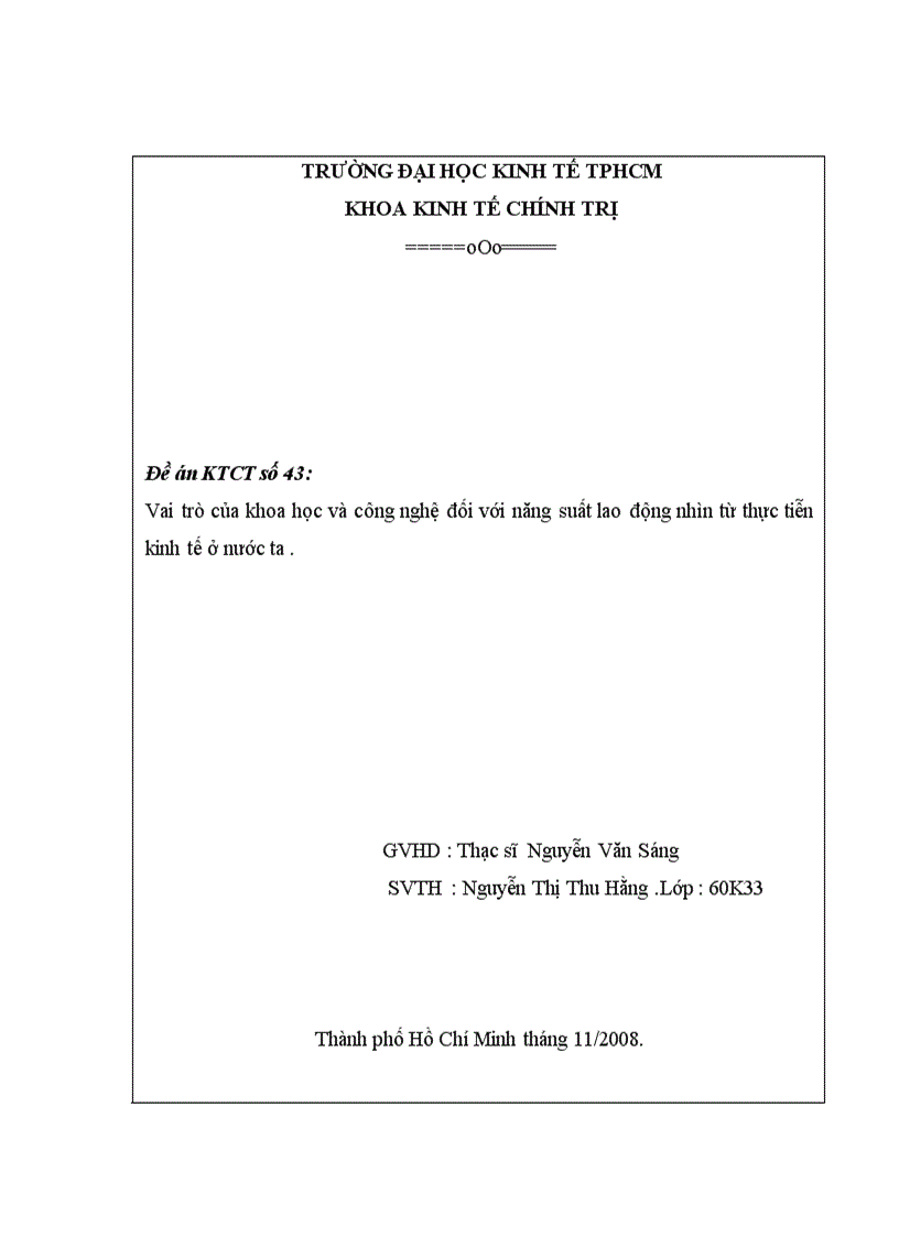 Vai trò của khoa học và công nghệ đối với năng suất lao động nhìn từ thực tiễn kinh tế ở nước ta