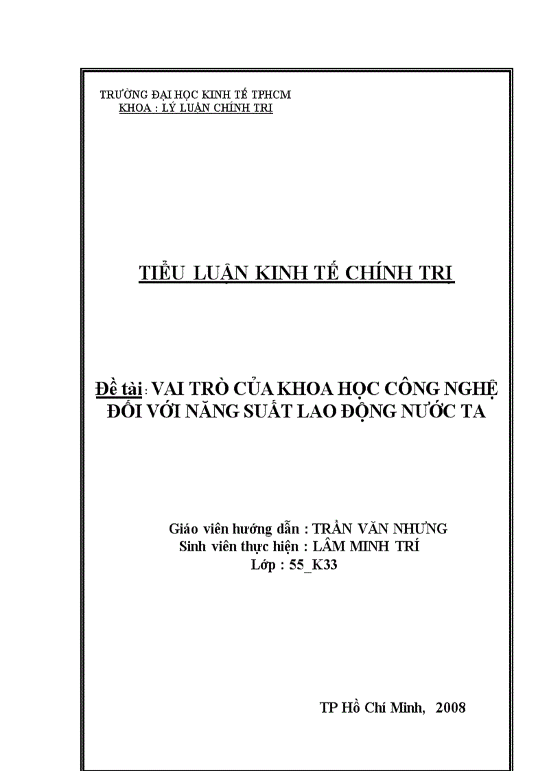 Vai trò của khoa học công nghệ đối với năng suất lao động nước ta