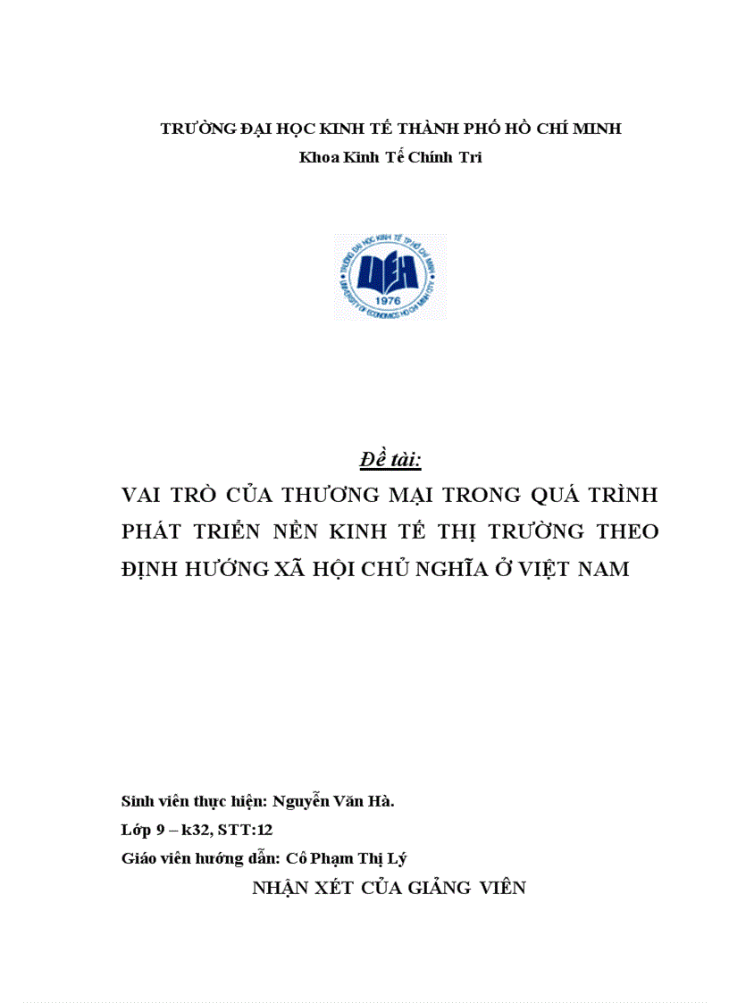 Vai trị của thương mại trong quá trình phát triển nền kinh tế thị trường theo định hướng xã hội chủ nghĩa ở việt nam