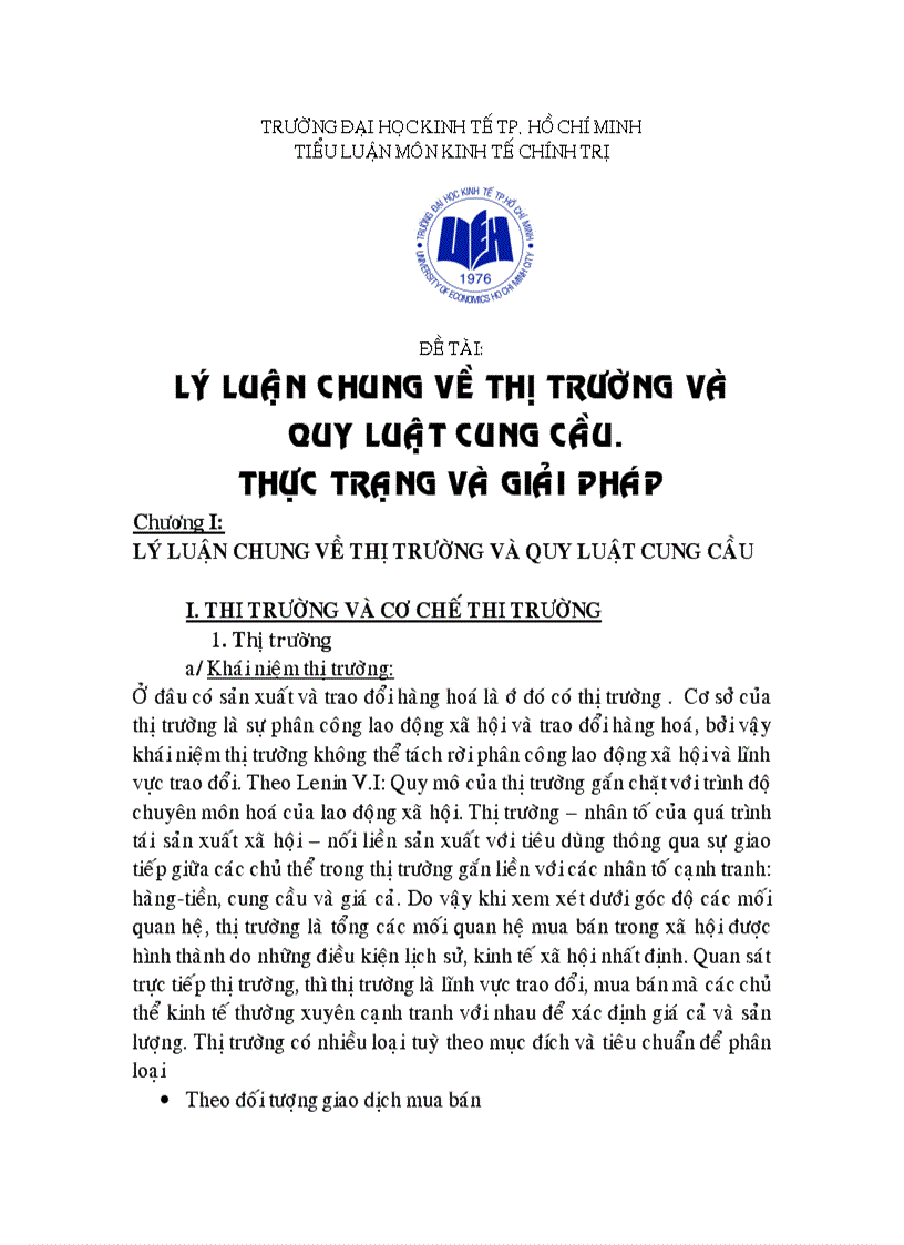 Lý luận chung về thị trường và quy luật cung cầu thực trạng và giải pháp