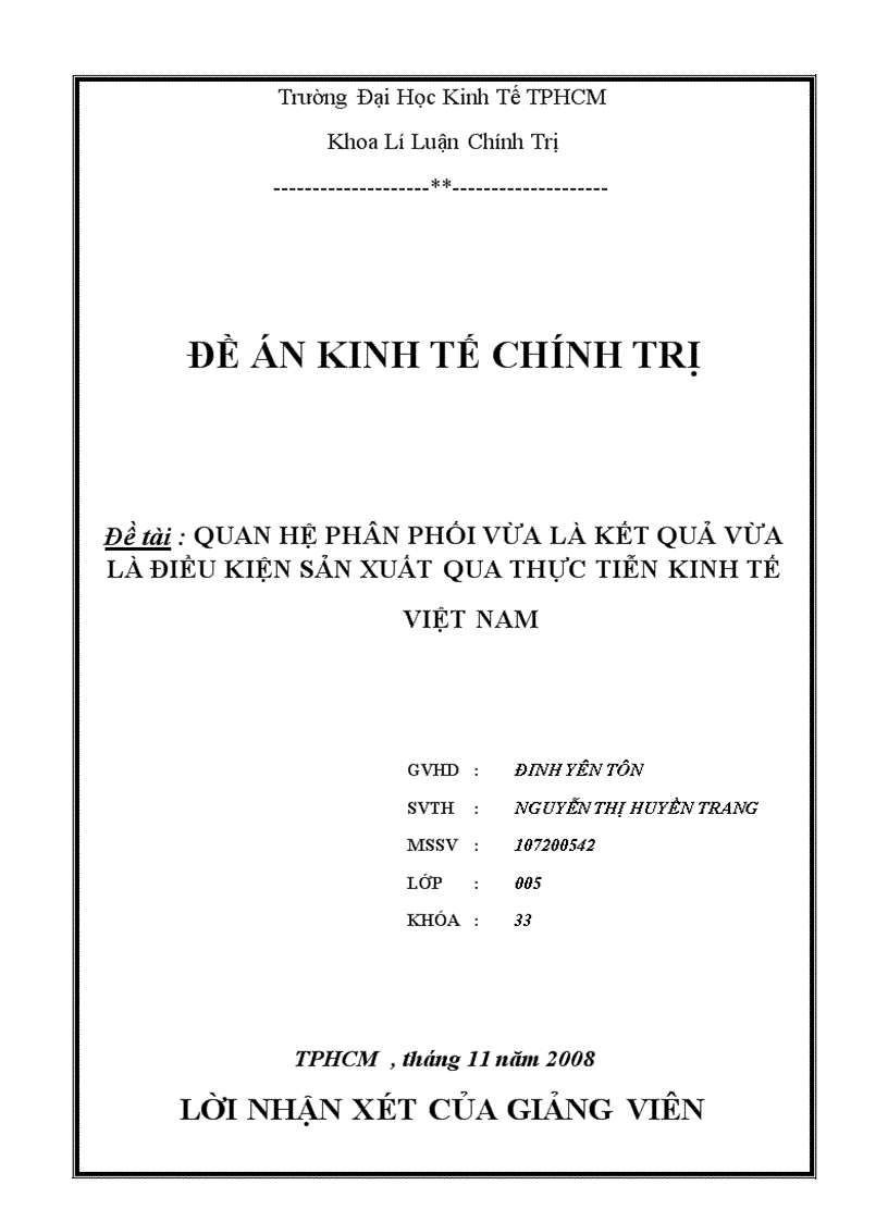 Quan hệ phân phối vừa là kết quả vừa là điều kiện sản xuất qua thực tiễn kinh tế VIỆT NAM