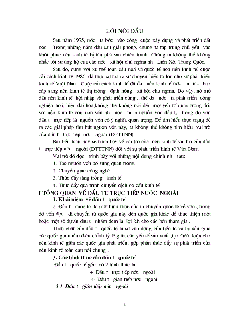 Vai trò của nền kinh tế vai trò của đầu tư trực tiếp nước ngoài ĐTTTNN đối với sự phát triển kinh tế Việt Nam