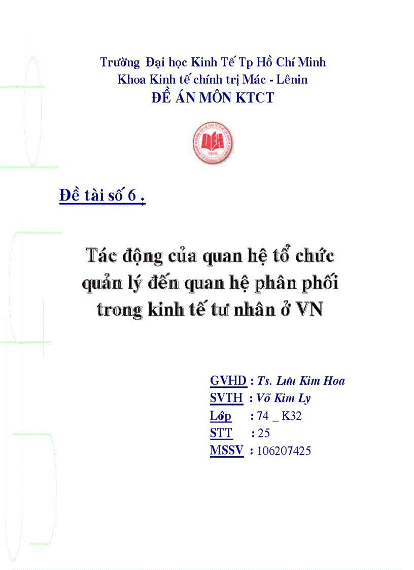 Tác động của quan hệ tổ chức quản lý đến quan hệ phân phối trong kinh tế tư nhân ở VN