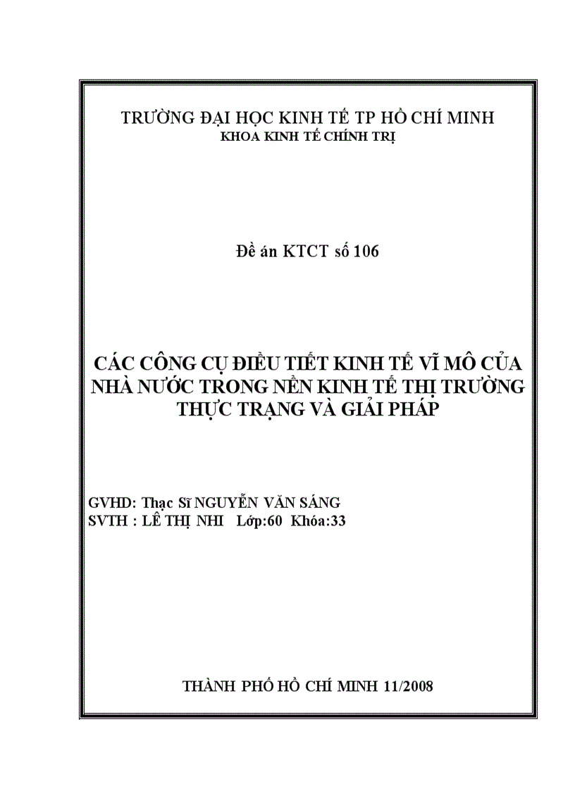 Các công cụ điều tiết kinh tế vĩ mô của nhà nước trong nền kinh tế thị trường thực trạng và giải pháp